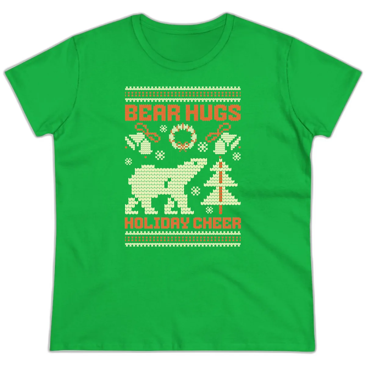 Bear Hugs Holiday Cheer Sweater Ladies Tee in Irish Green