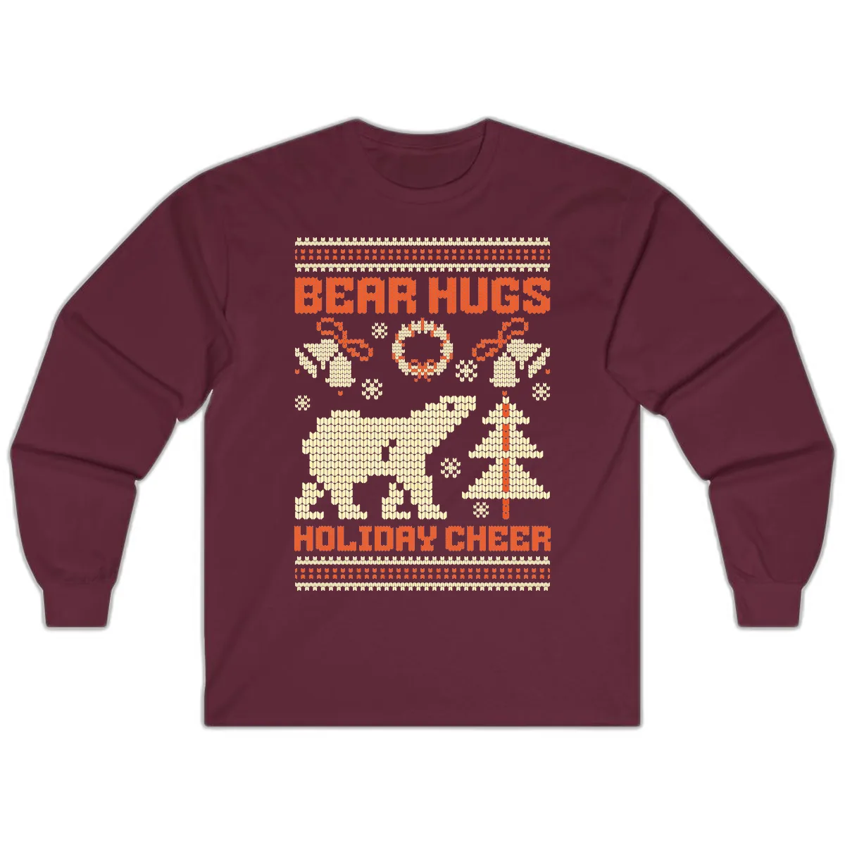 Bear Hugs Holiday Cheer Sweater Long Sleeve in Maroon