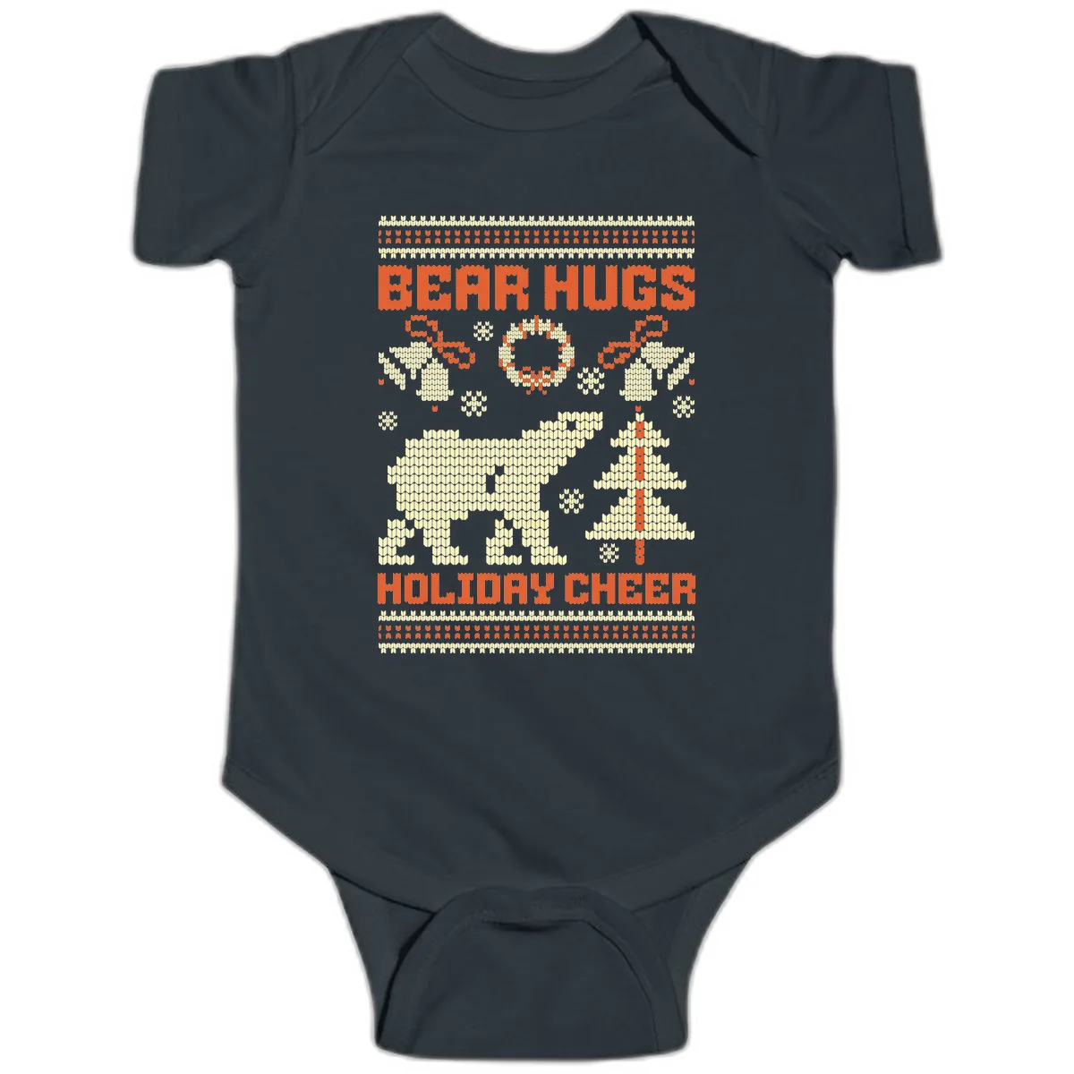 Bear Hugs Holiday Cheer Sweater Baby Onesie in Black