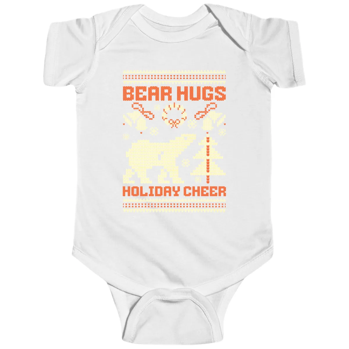 Bear Hugs Holiday Cheer Sweater Baby Onesie in White