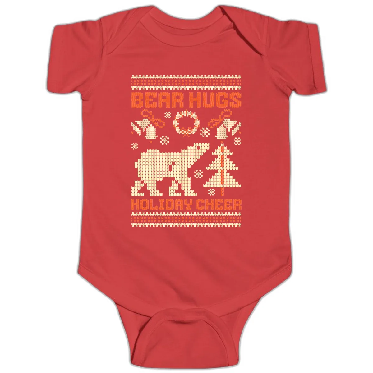 Bear Hugs Holiday Cheer Sweater Baby Onesie in Red