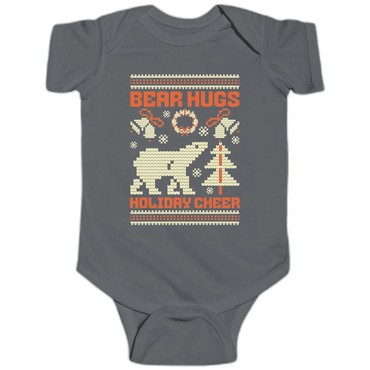 Bear Hugs Holiday Cheer Sweater Baby Onesie in Charcoal