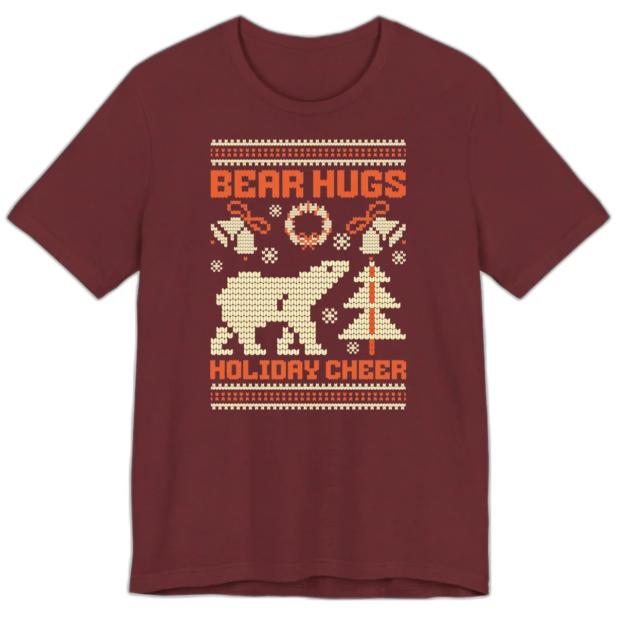 Bear Hugs Holiday Cheer Sweater Premium T-Shirt in Heather Cardinal