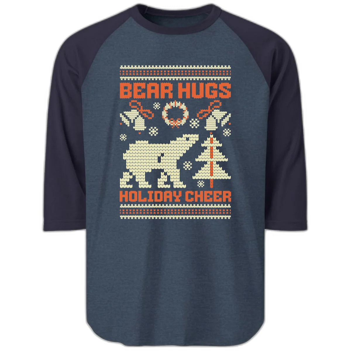 Bear Hugs Holiday Cheer Sweater Raglan 3/4 in Heather Denim Navy