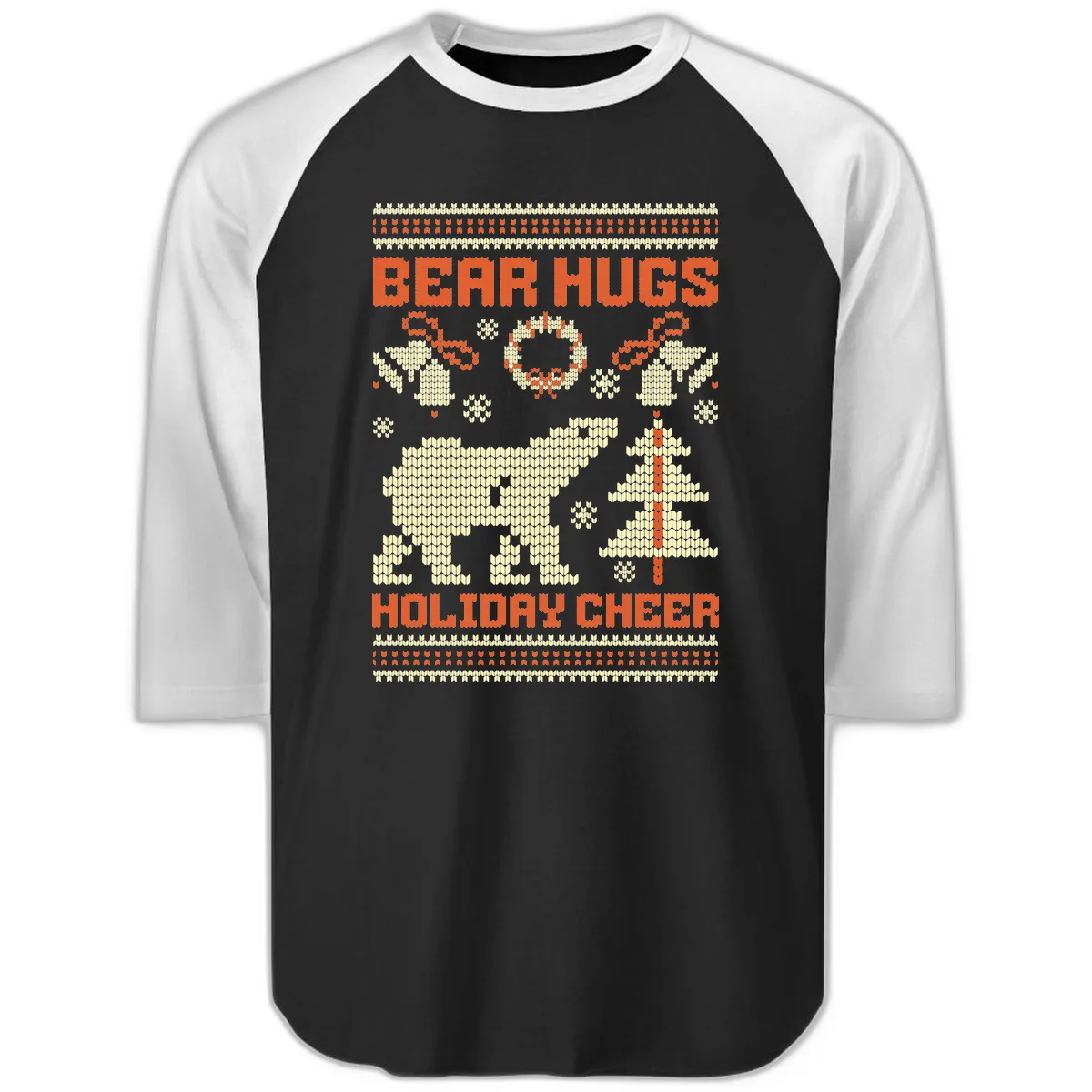 Bear Hugs Holiday Cheer Sweater Raglan 3/4 in Black White