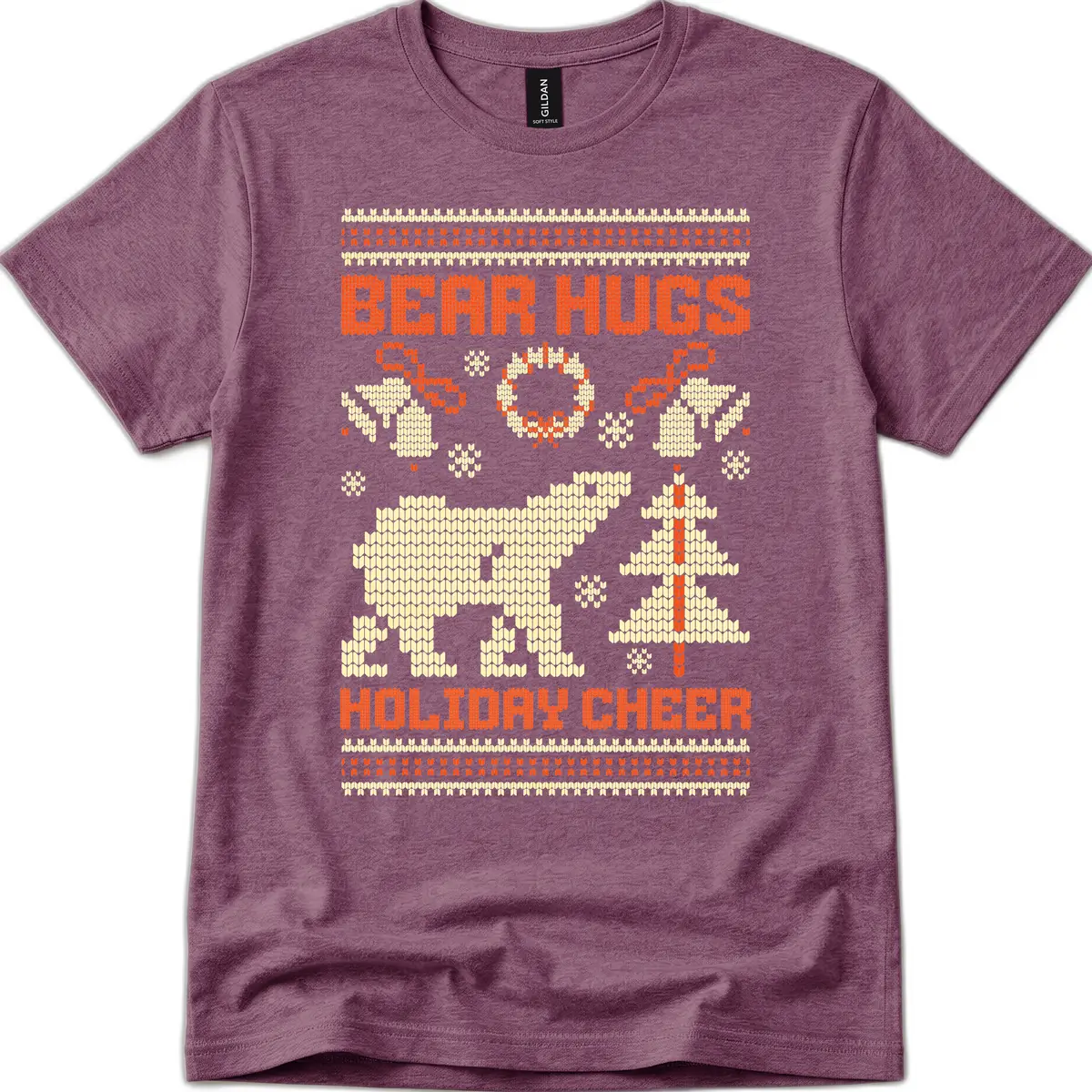 Bear Hugs Holiday Cheer Sweater T-Shirt in Heather Maroon