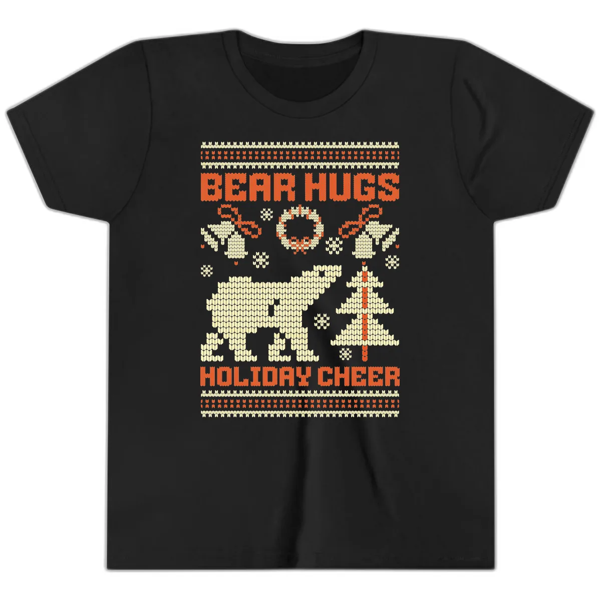Bear Hugs Holiday Cheer Sweater Youth T-Shirt in Black