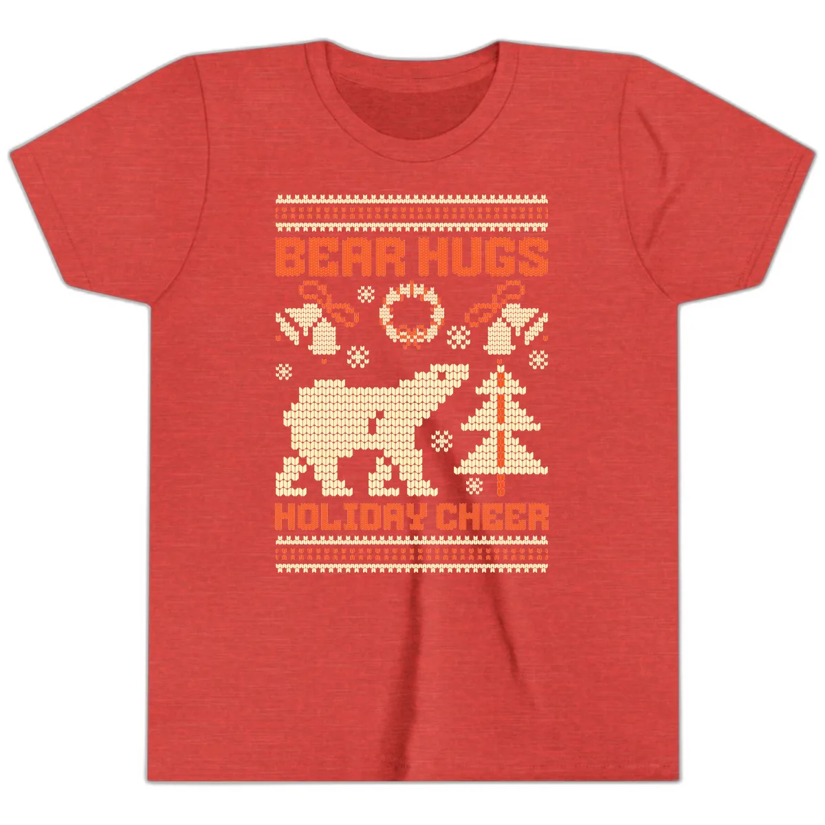 Bear Hugs Holiday Cheer Sweater Youth T-Shirt in Heather Red
