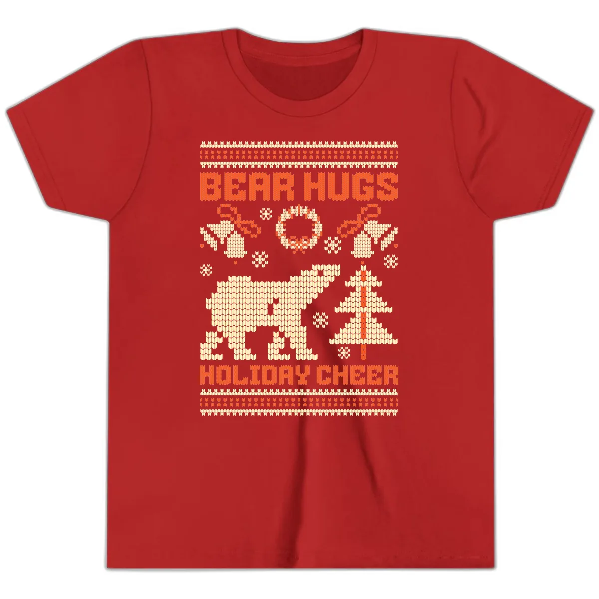 Bear Hugs Holiday Cheer Sweater Youth T-Shirt in Red