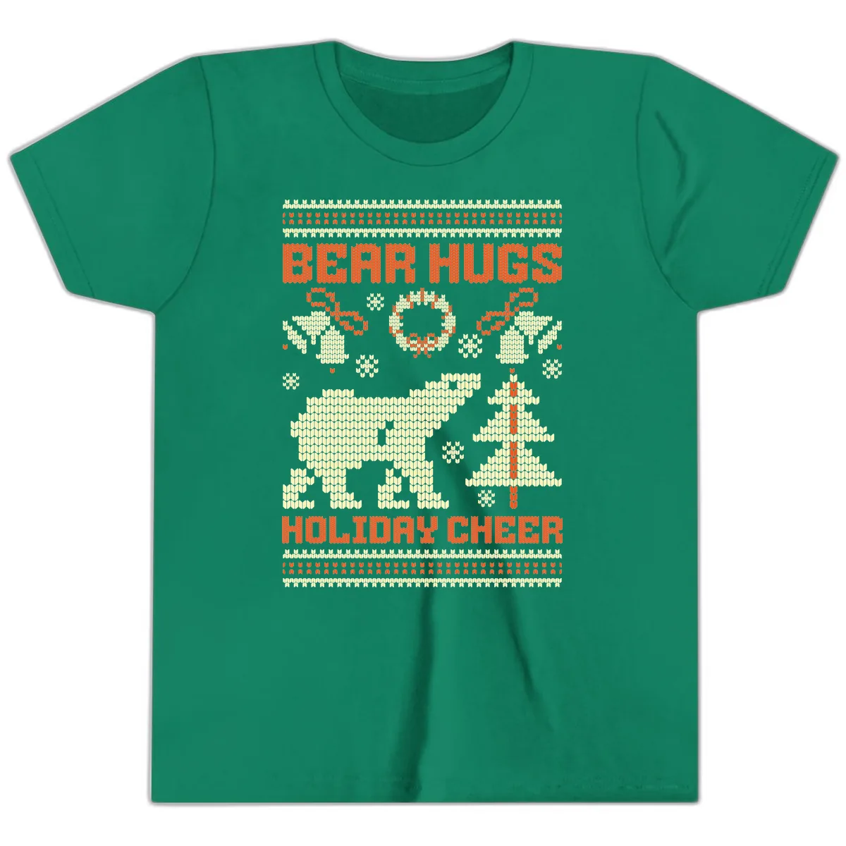 Bear Hugs Holiday Cheer Sweater Youth T-Shirt in Kelly