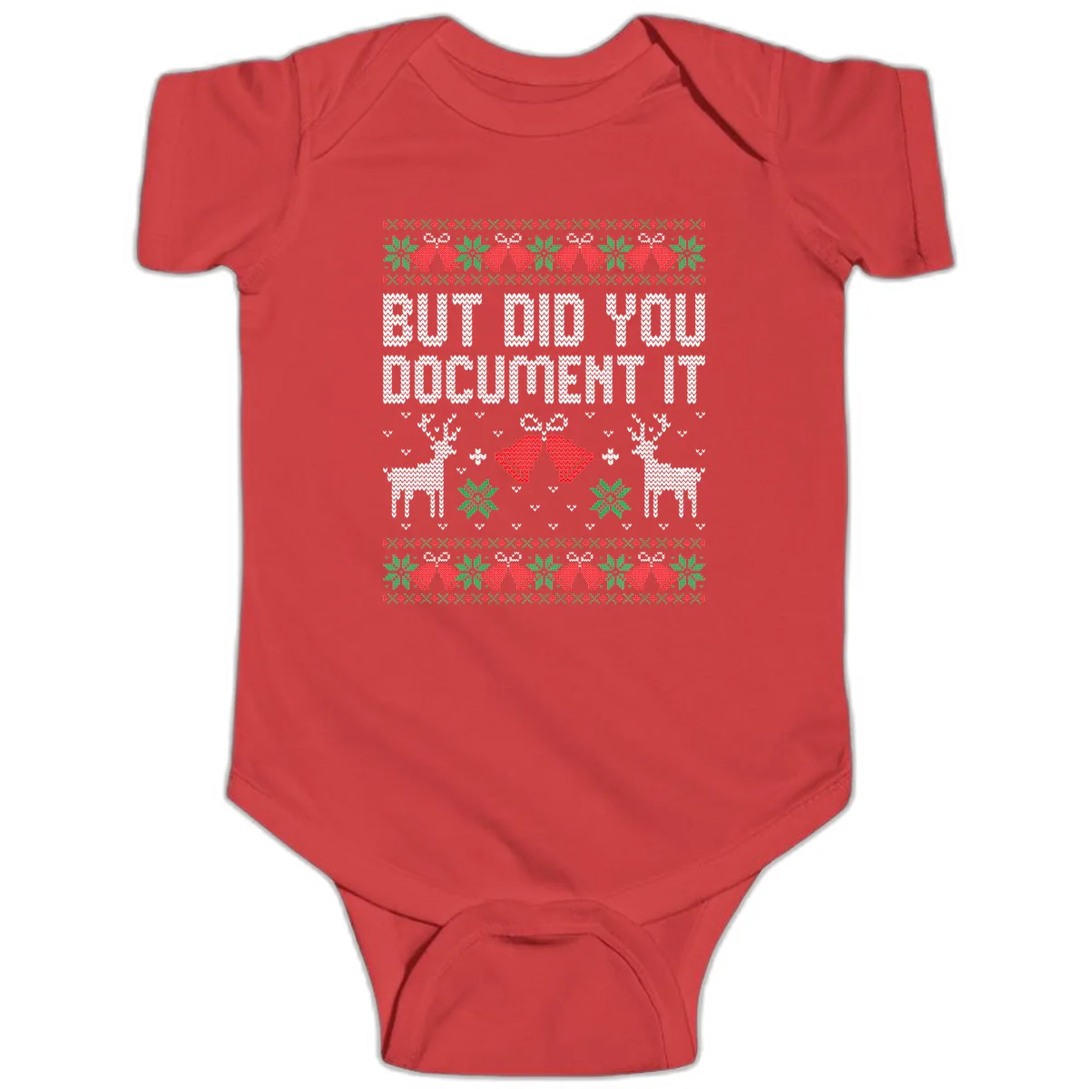 But Did You Document It Ugly Sweater Baby Onesie in Red
