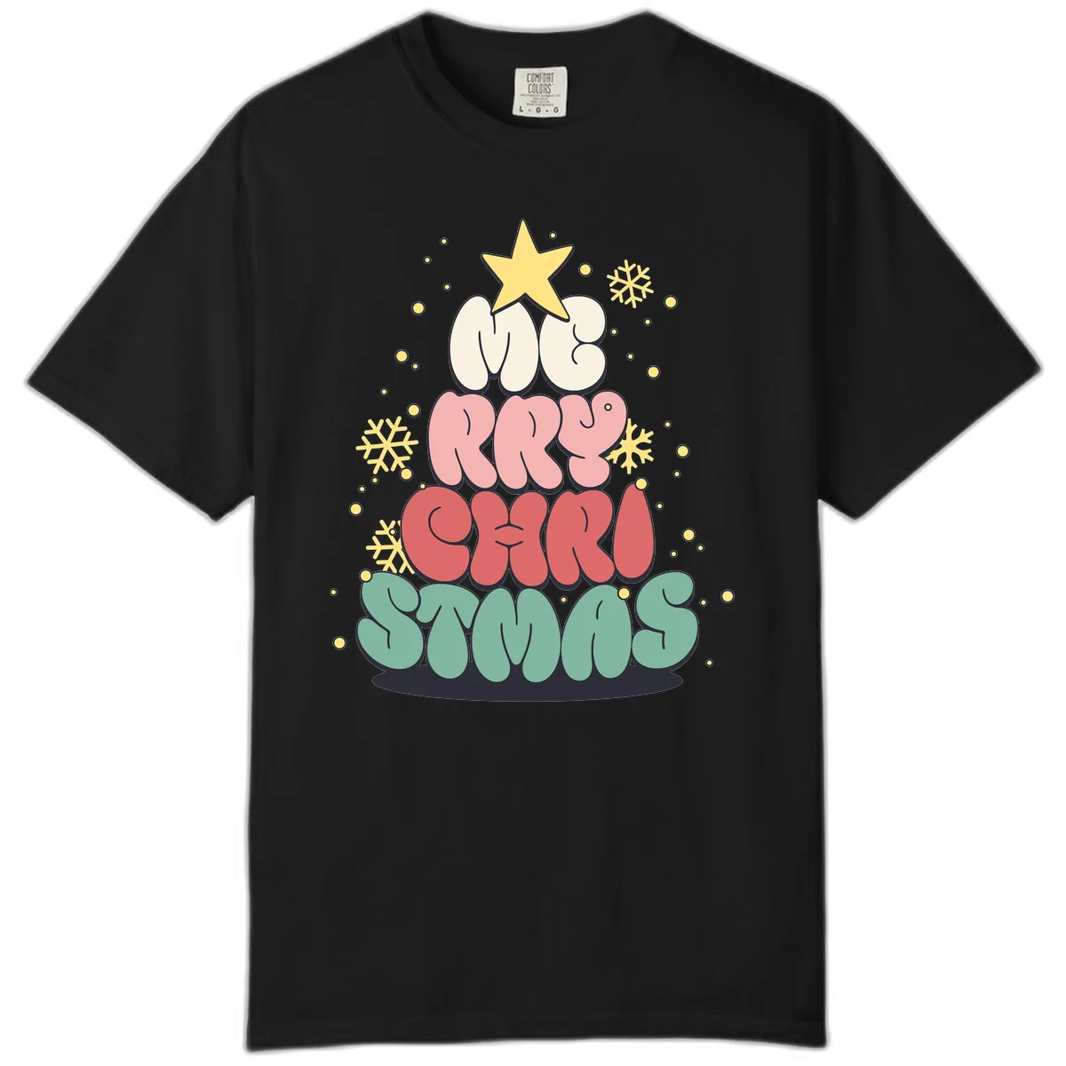 Retro Bubble Letter Christmas Tree Comfort Color in Black