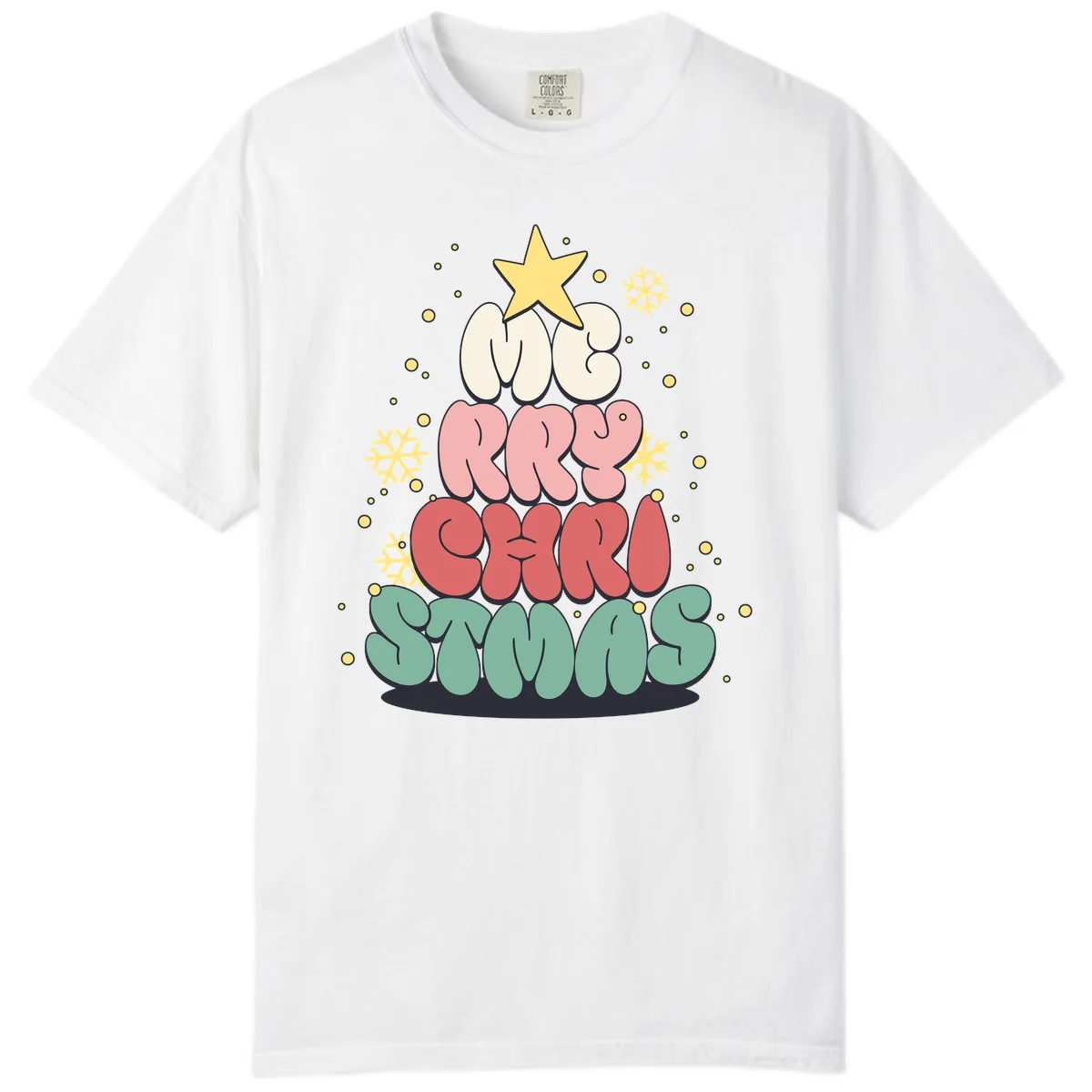 Retro Bubble Letter Christmas Tree Comfort Color in White