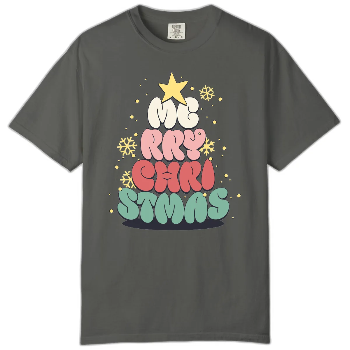 Retro Bubble Letter Christmas Tree Comfort Color in Pepper