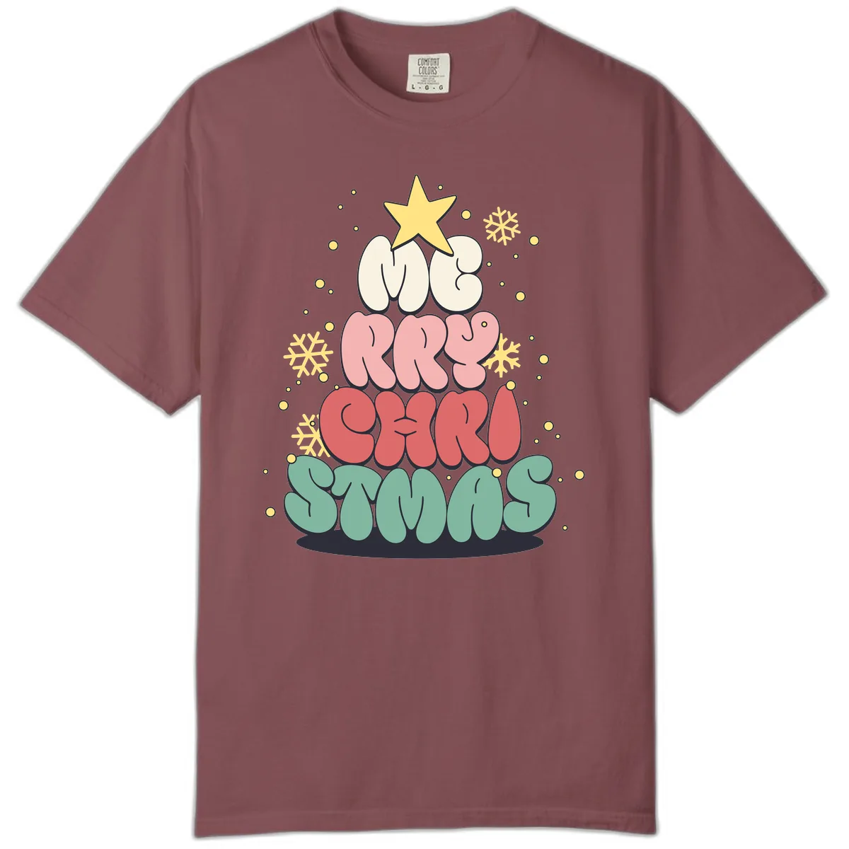 Retro Bubble Letter Christmas Tree Comfort Color in Brick