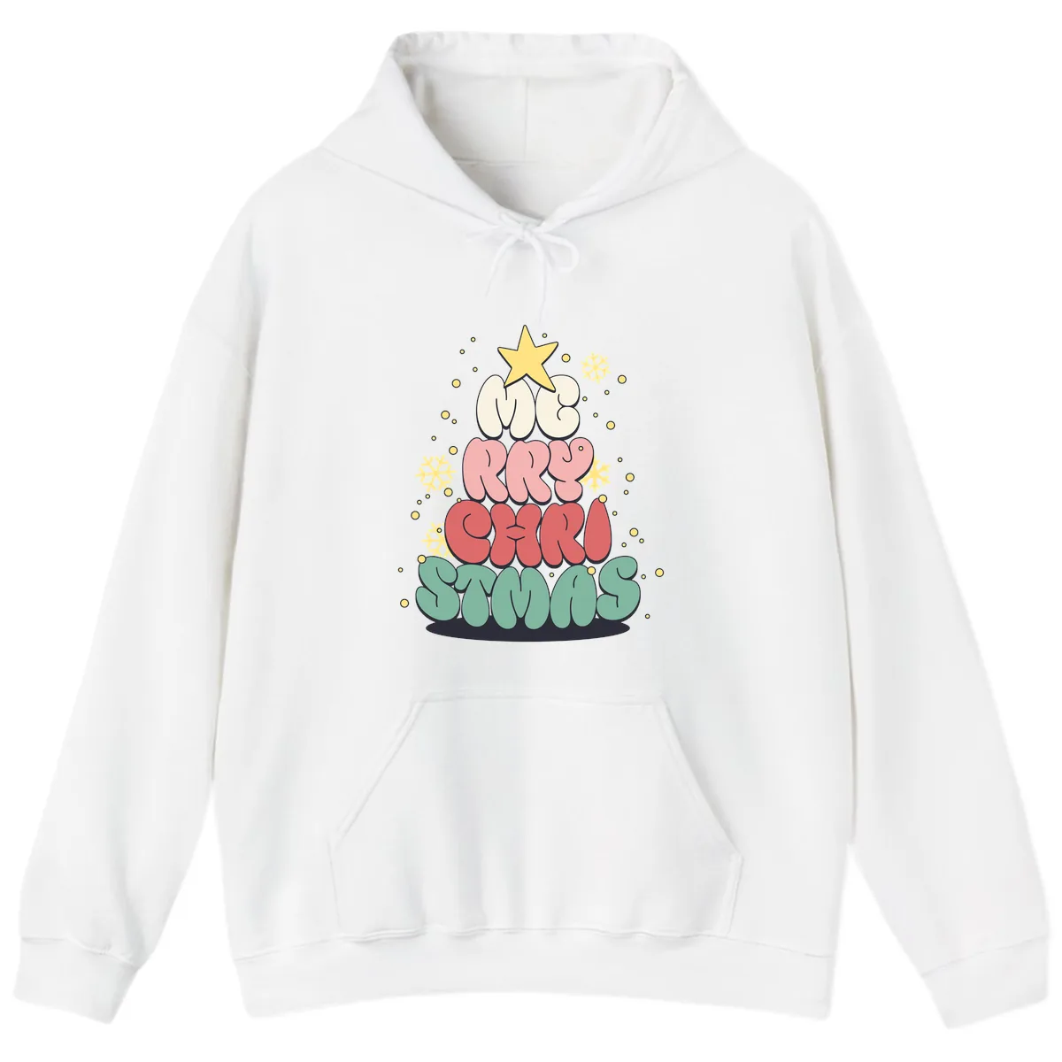 Retro Bubble Letter Christmas Tree Hoodie in White