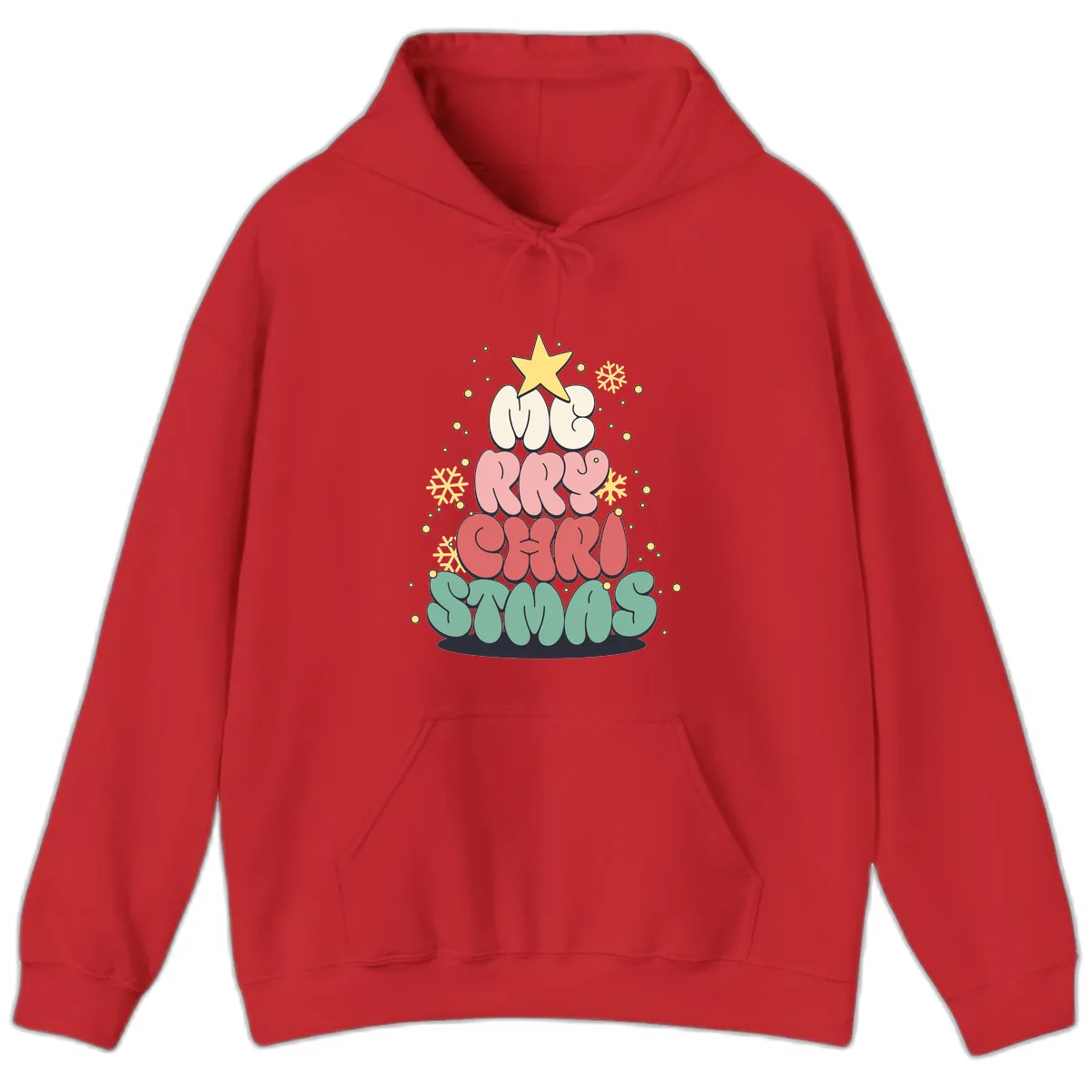 Retro Bubble Letter Christmas Tree Hoodie in Red