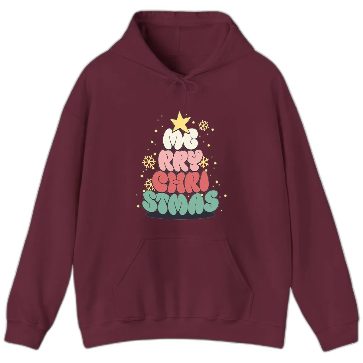 Retro Bubble Letter Christmas Tree Hoodie in Maroon