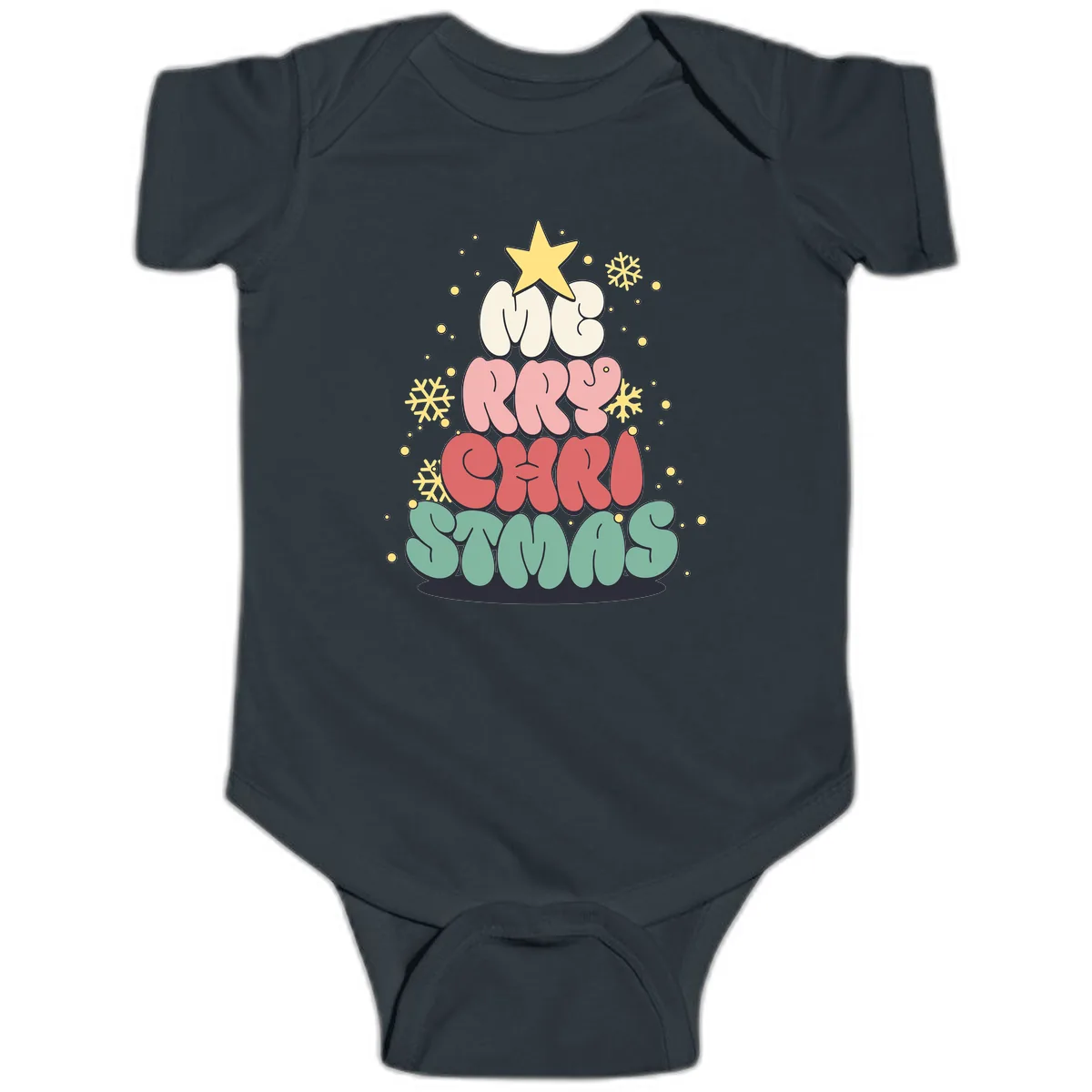 Retro Bubble Letter Christmas Tree Baby Onesie in Black