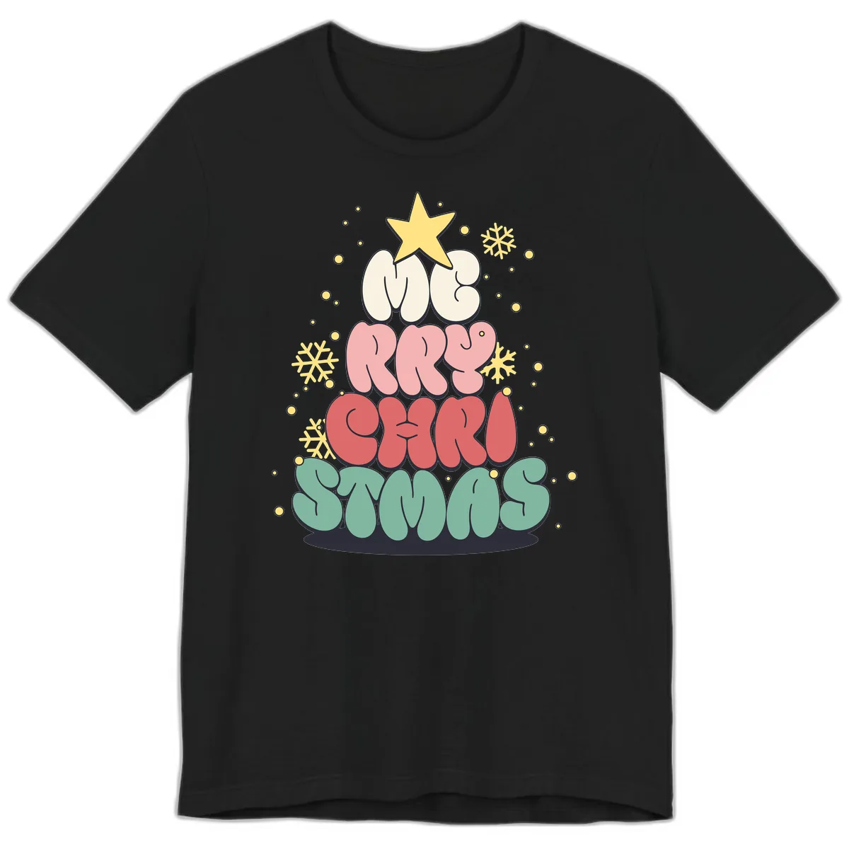 Retro Bubble Letter Christmas Tree Premium T-Shirt in Black