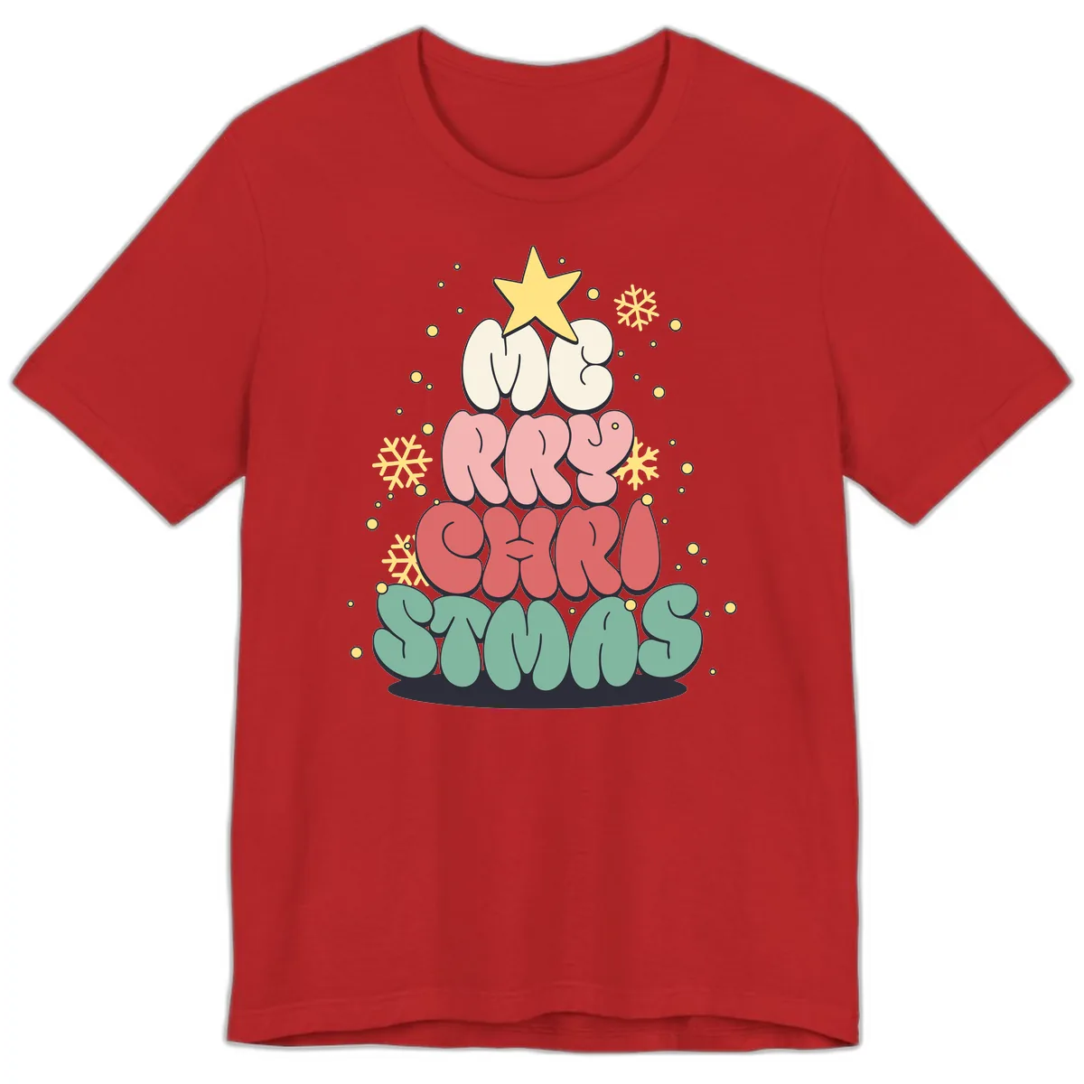 Retro Bubble Letter Christmas Tree Premium T-Shirt in Red