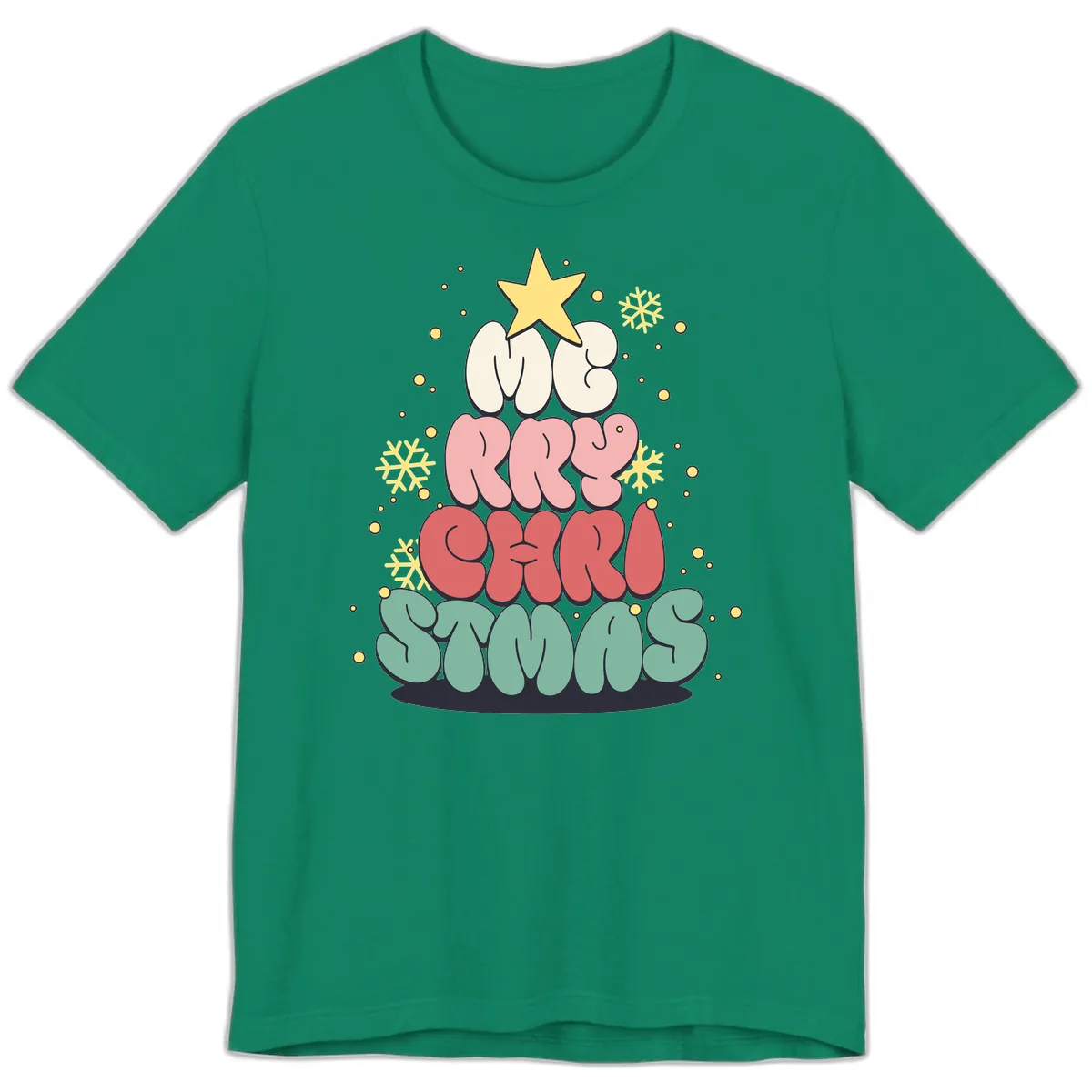Retro Bubble Letter Christmas Tree Premium T-Shirt in Kelly