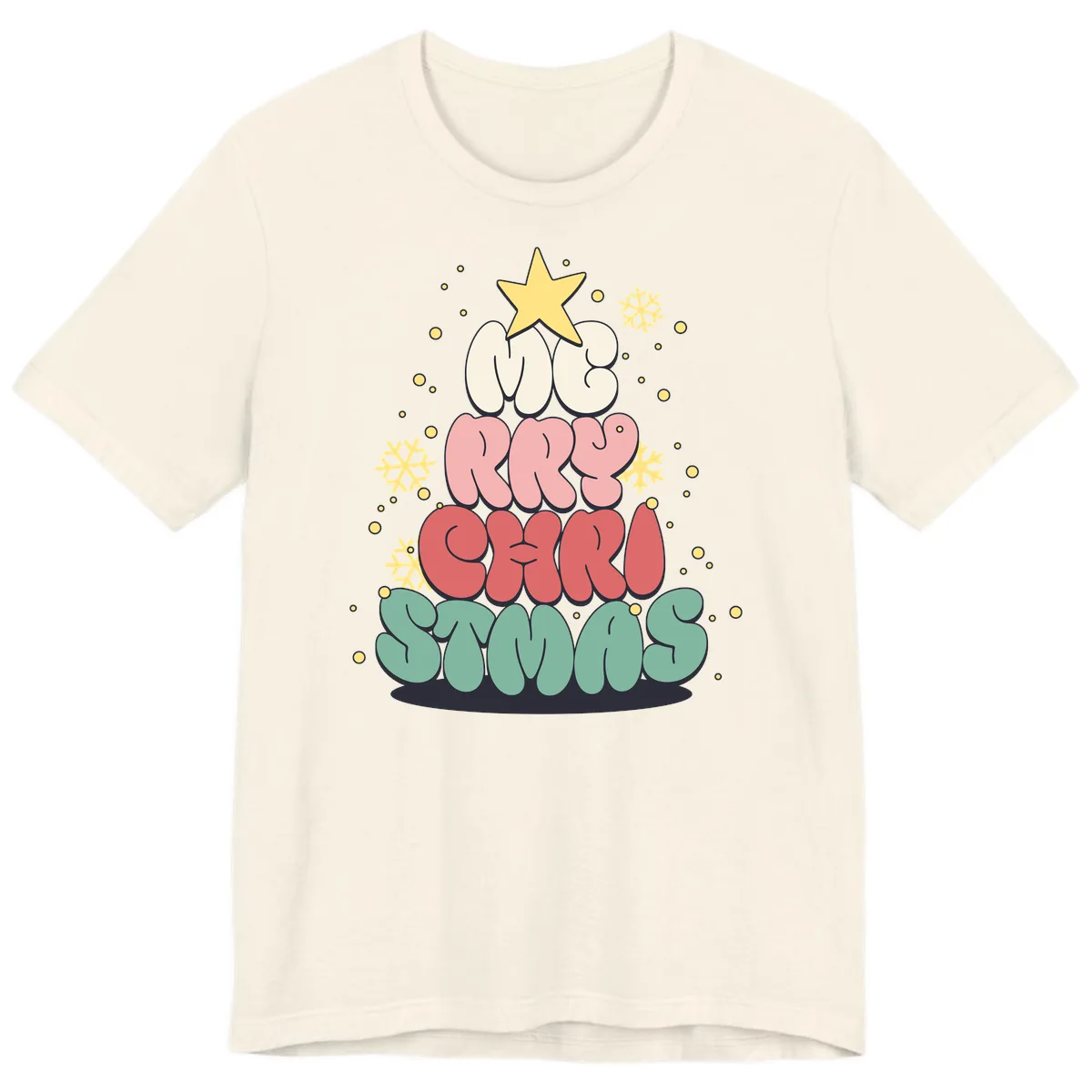 Retro Bubble Letter Christmas Tree Premium T-Shirt in Natural