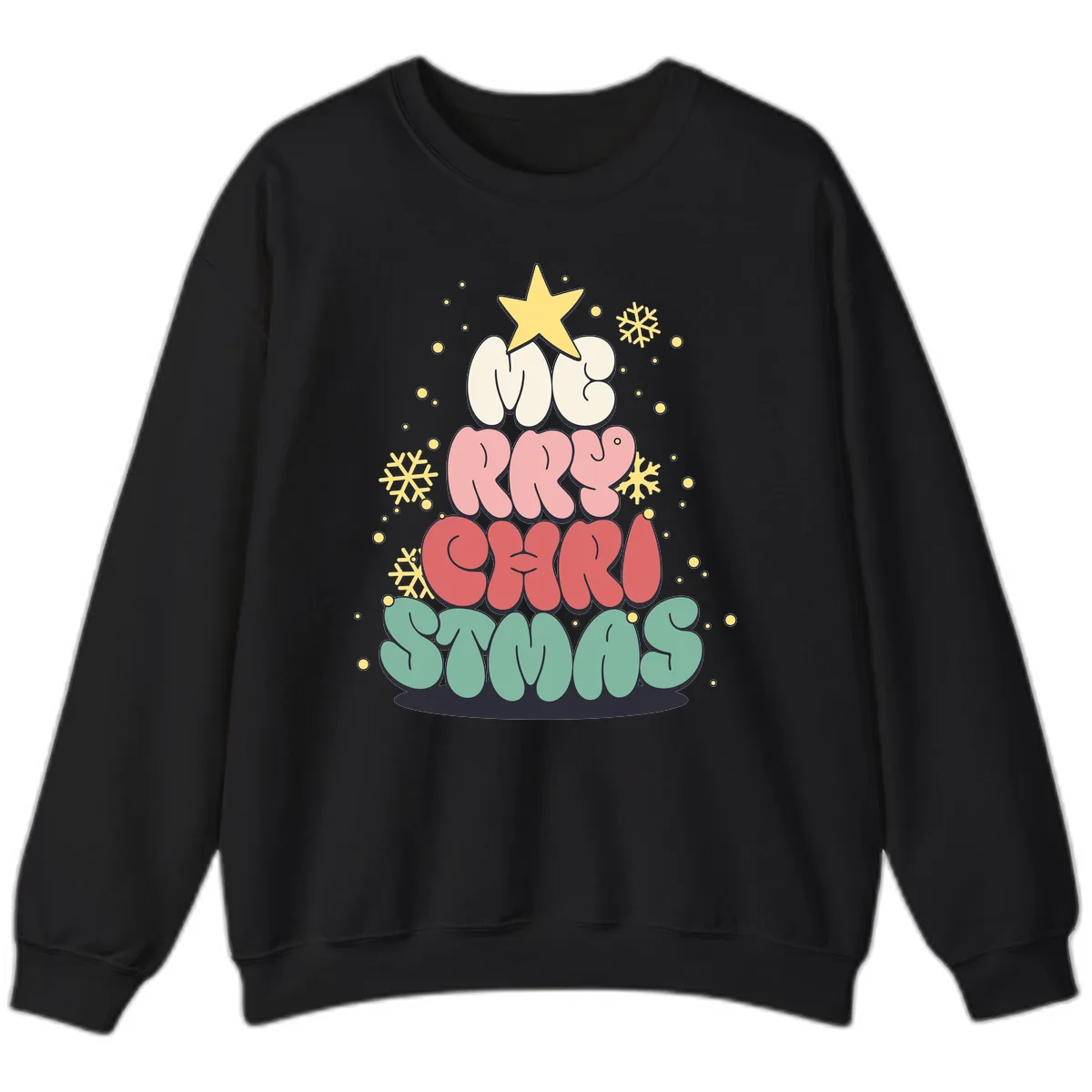 Retro Bubble Letter Christmas Tree Sweatshirt in Black