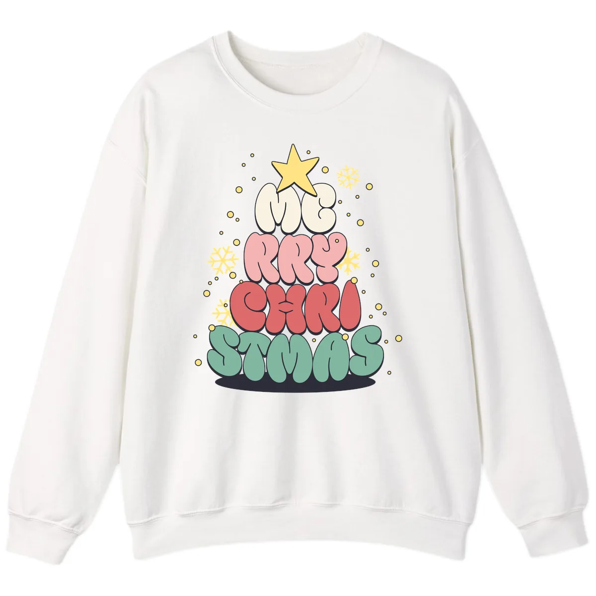 Retro Bubble Letter Christmas Tree Sweatshirt in White