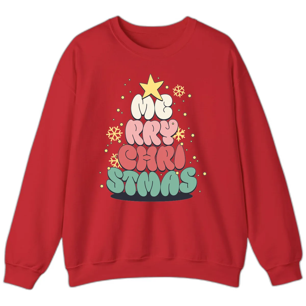 Retro Bubble Letter Christmas Tree Sweatshirt in Red