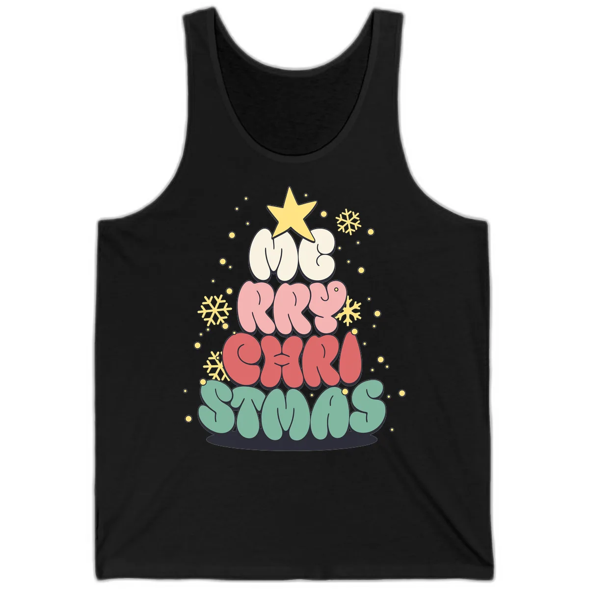 Retro Bubble Letter Christmas Tree Tank in Black