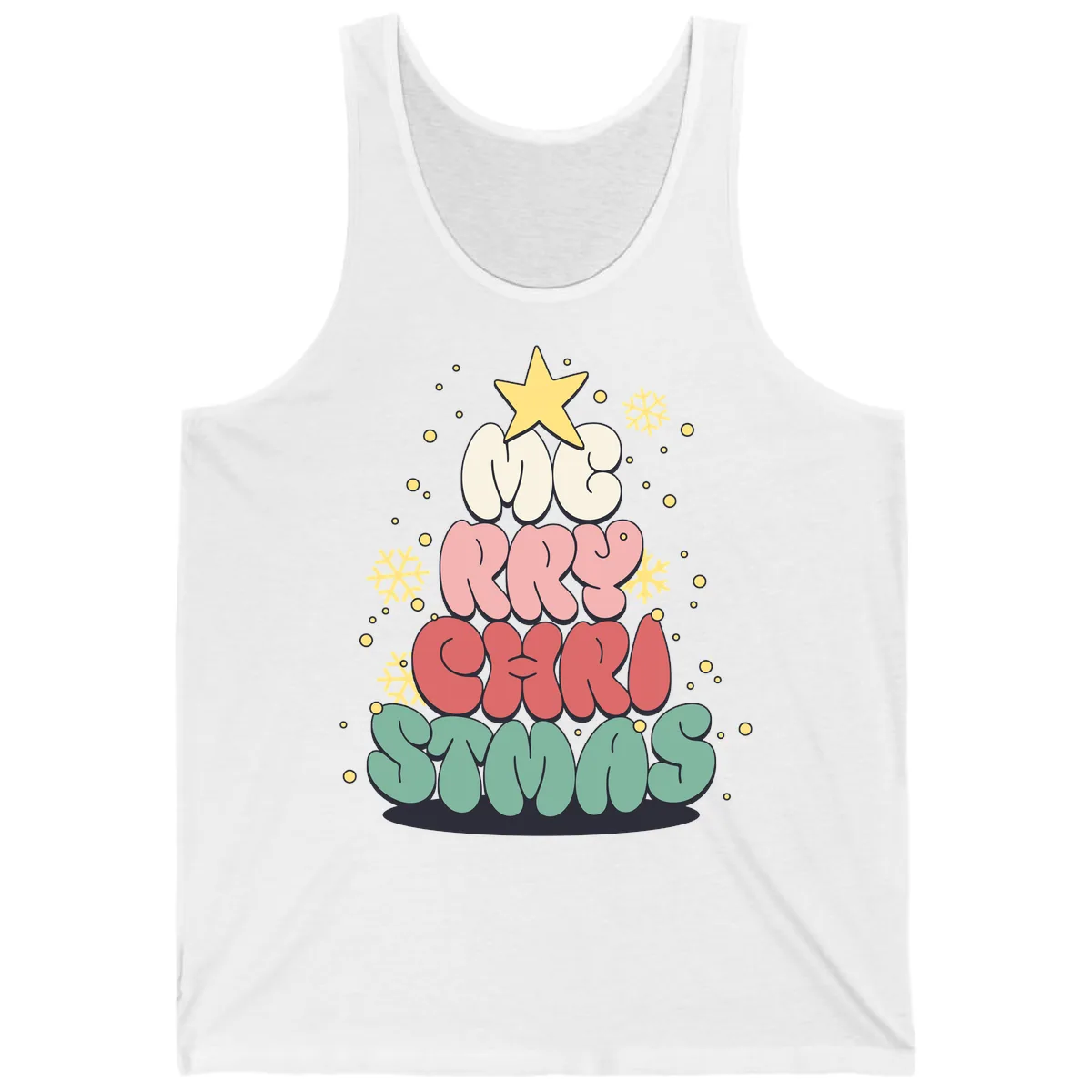 Retro Bubble Letter Christmas Tree Tank in White