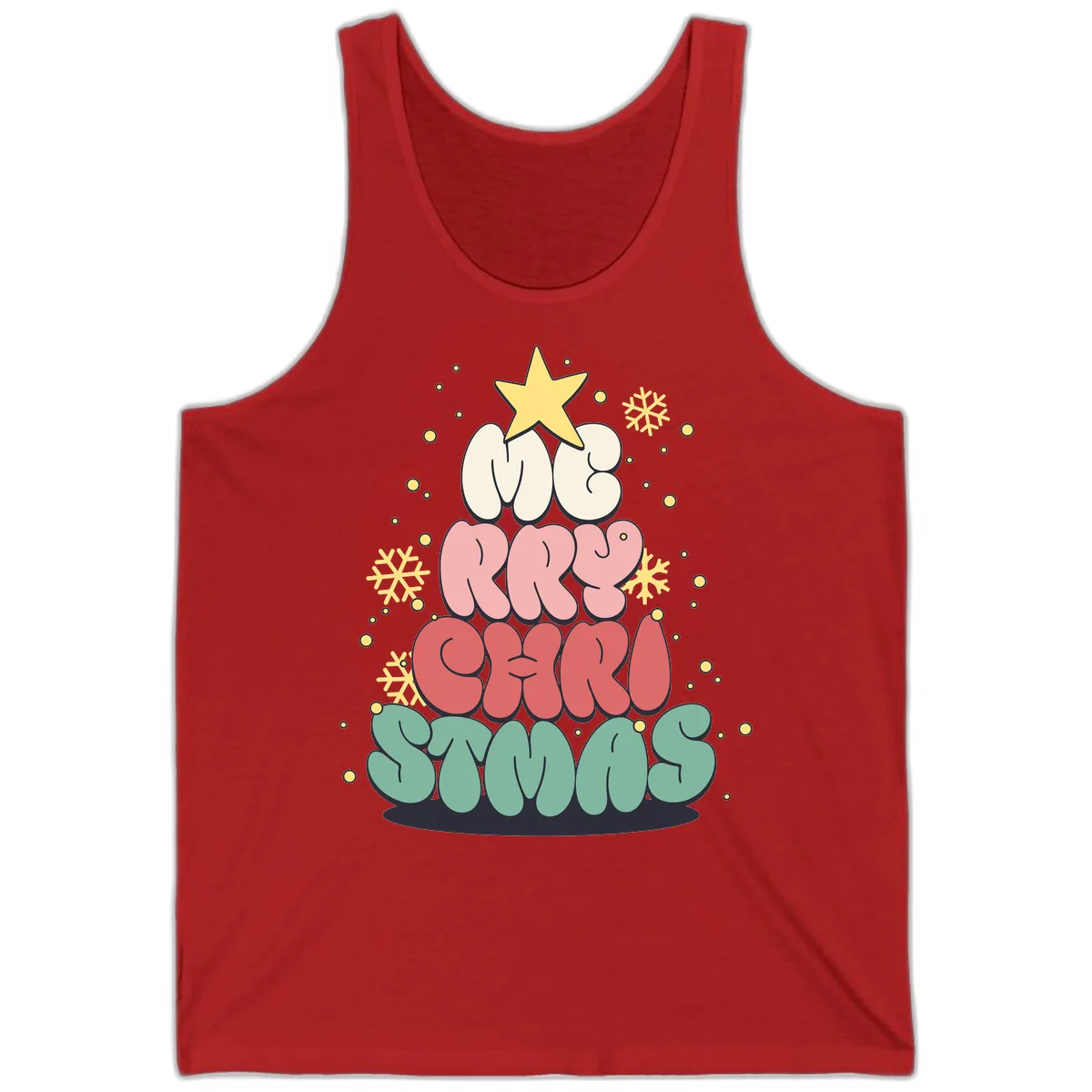 Retro Bubble Letter Christmas Tree Tank in Red
