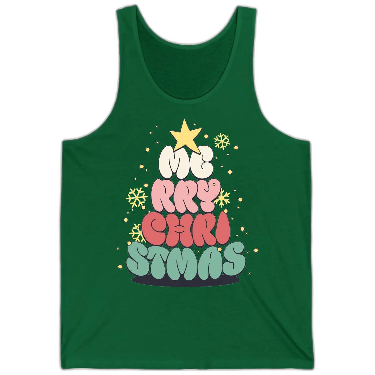 Retro Bubble Letter Christmas Tree Tank in Kelly