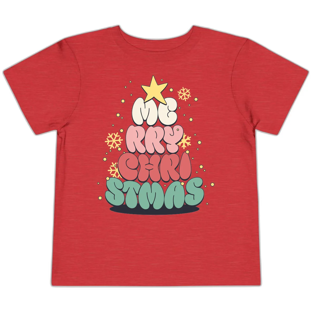 Retro Bubble Letter Christmas Tree Toddler T-Shirt in Heather Red