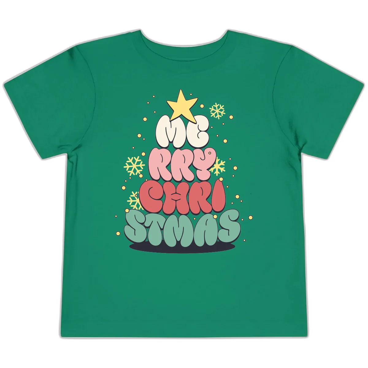 Retro Bubble Letter Christmas Tree Toddler T-Shirt in Kelly
