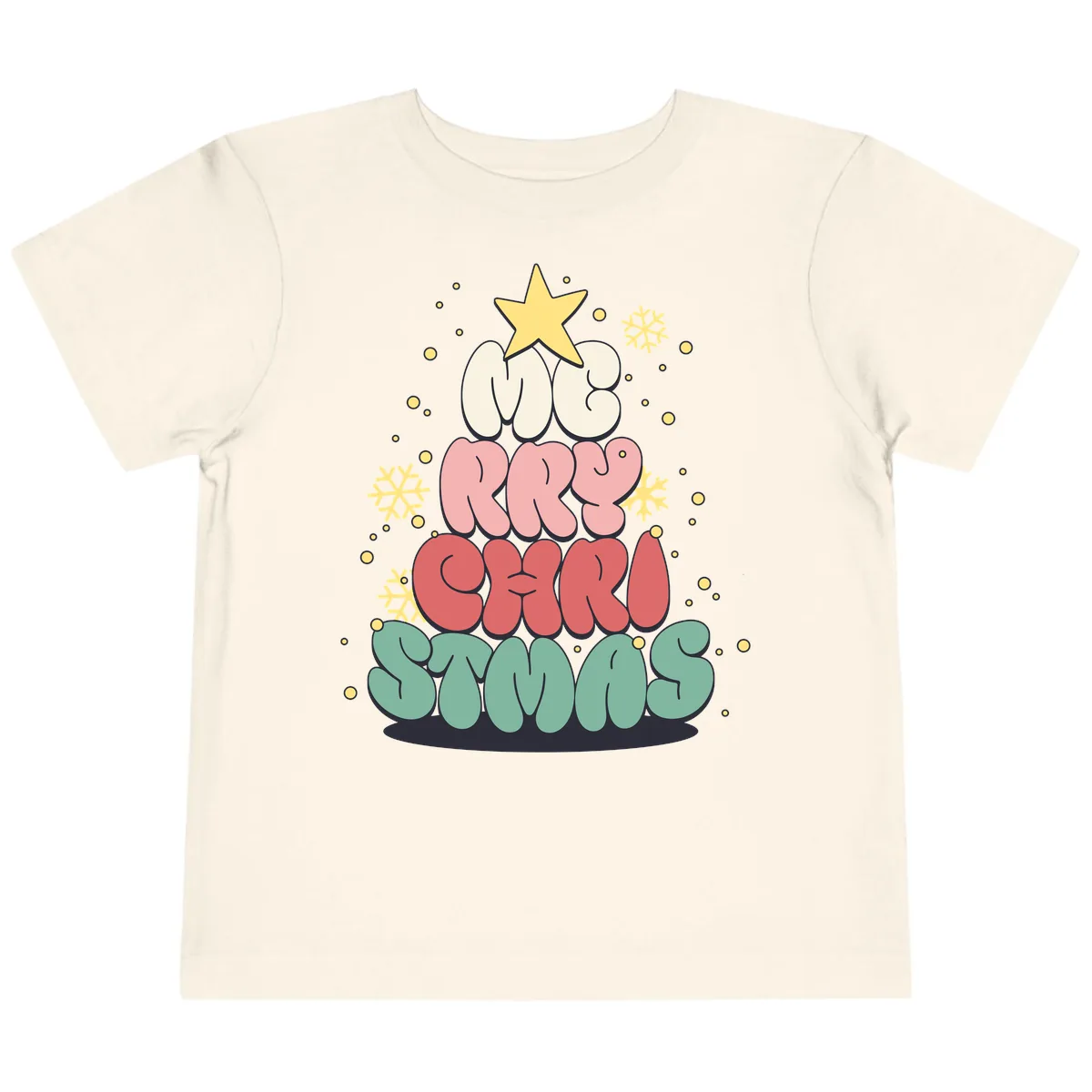 Retro Bubble Letter Christmas Tree Toddler T-Shirt in Natural