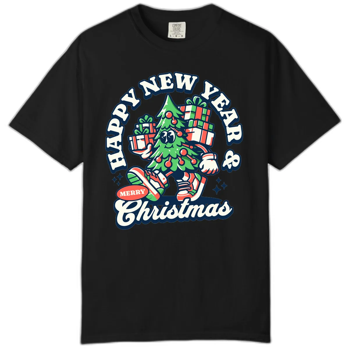 Happy New Year & Merry Christmas Tree Comfort Color in Black