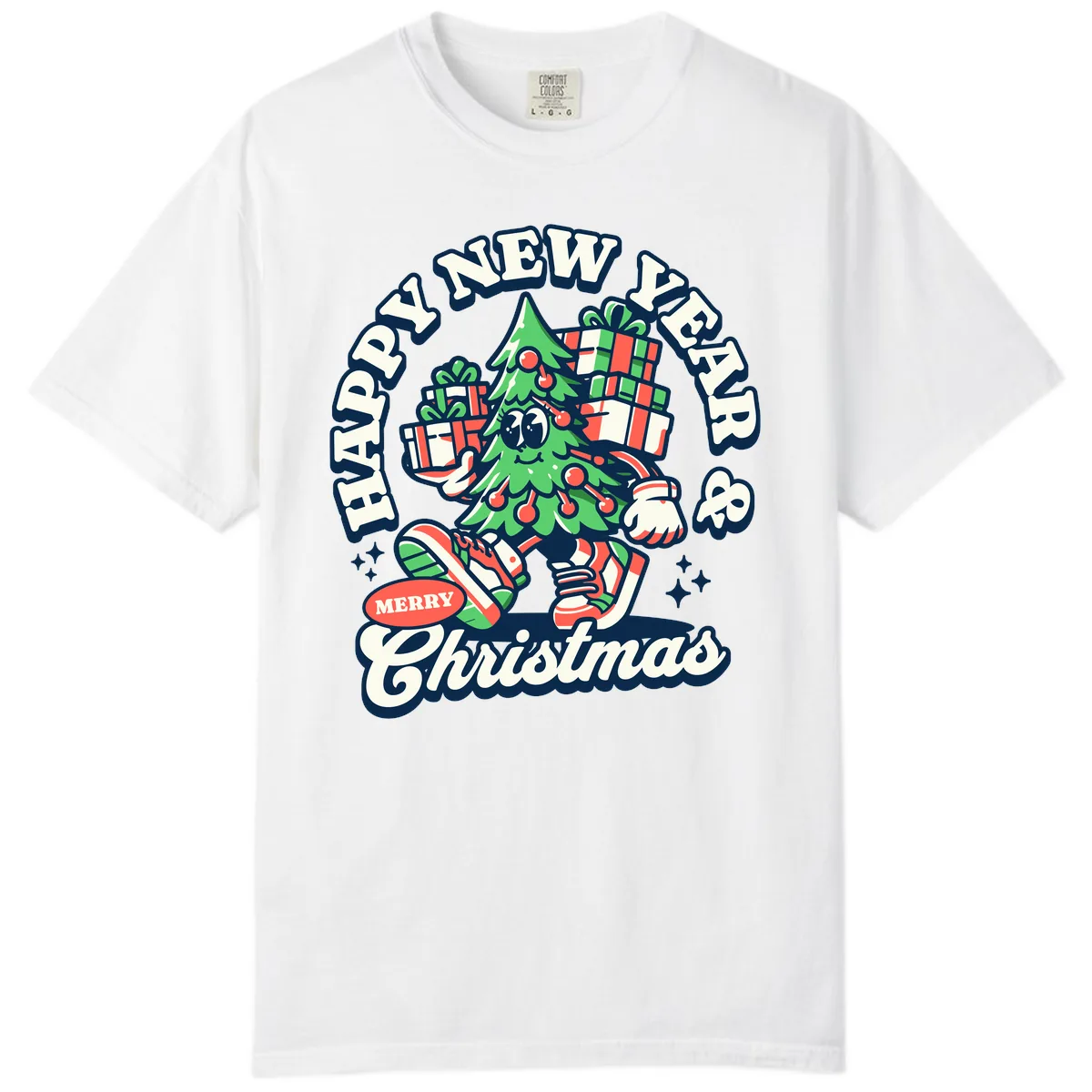 Happy New Year & Merry Christmas Tree Comfort Color in White