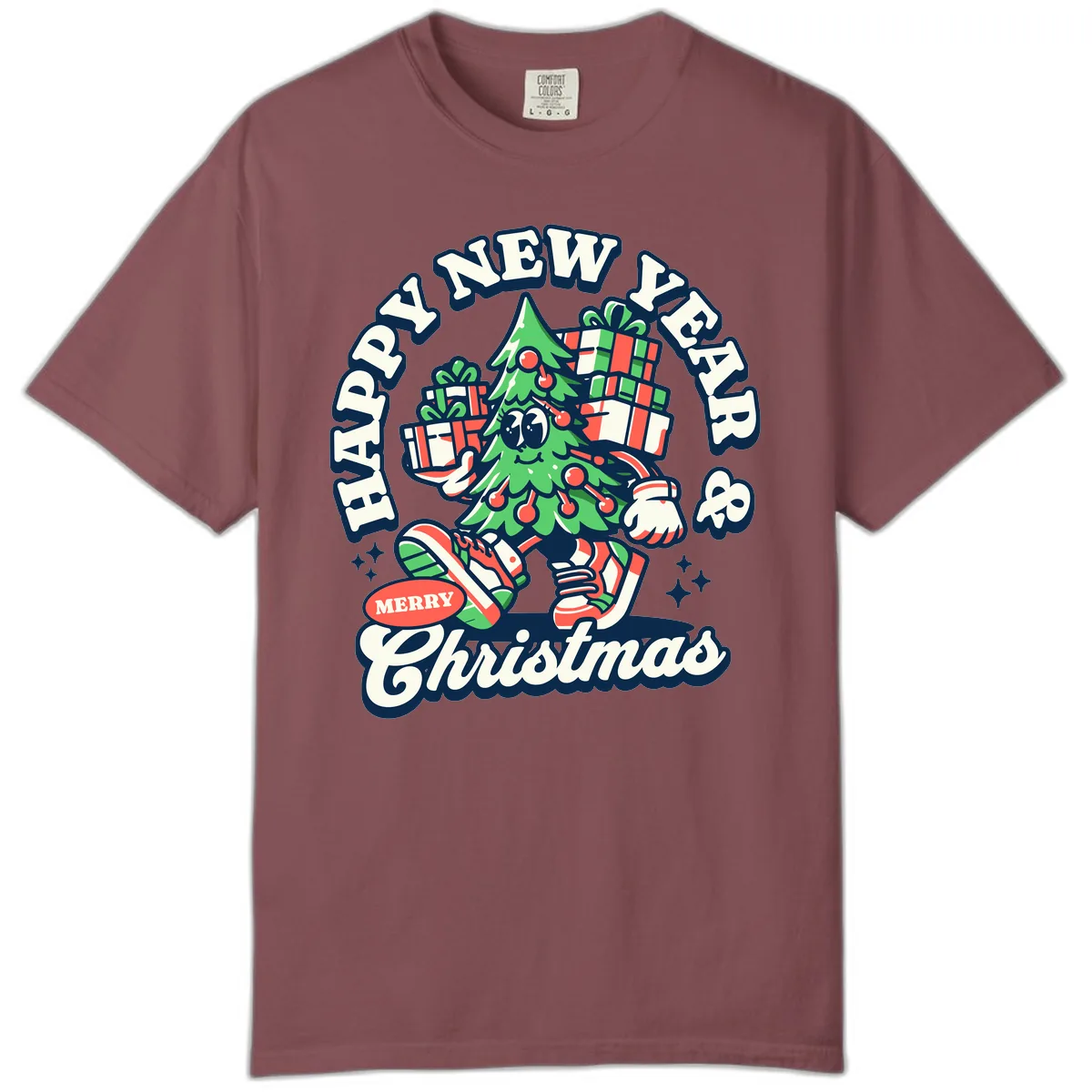 Happy New Year & Merry Christmas Tree Comfort Color in Brick