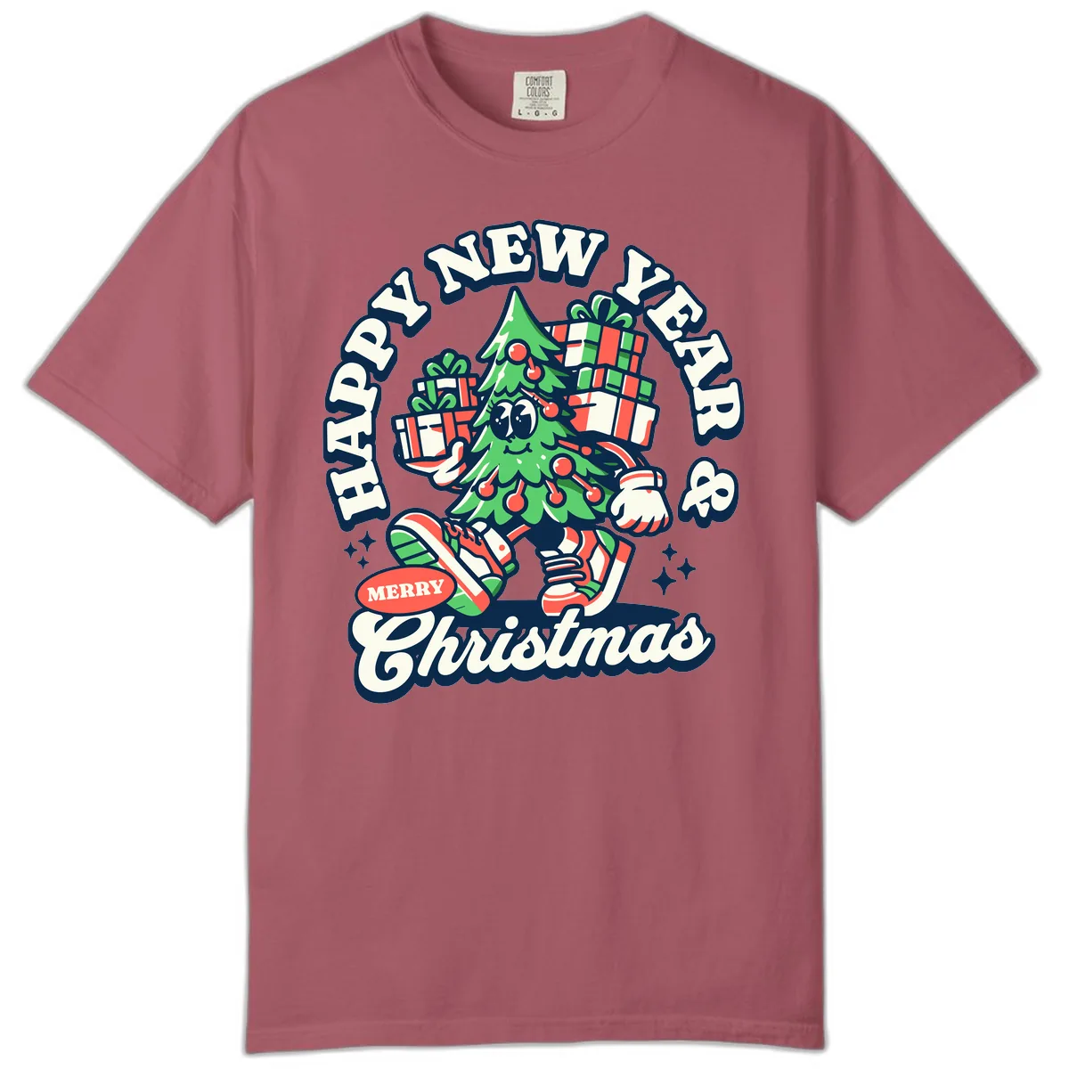 Happy New Year & Merry Christmas Tree Comfort Color in Crimson