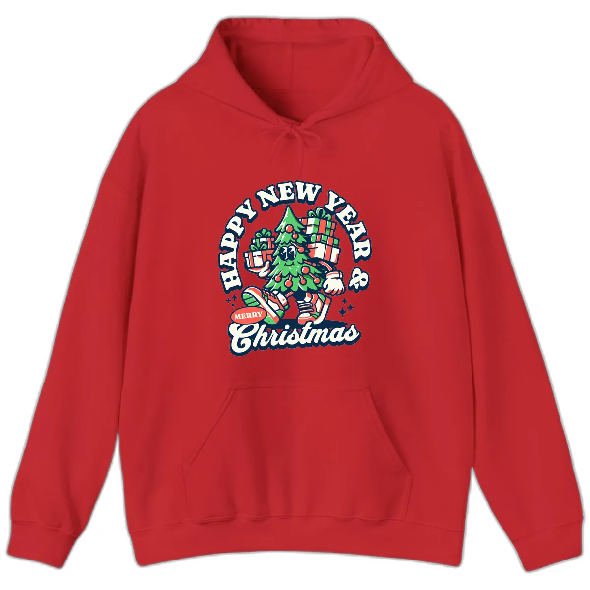 Happy New Year & Merry Christmas Tree Hoodie in Red