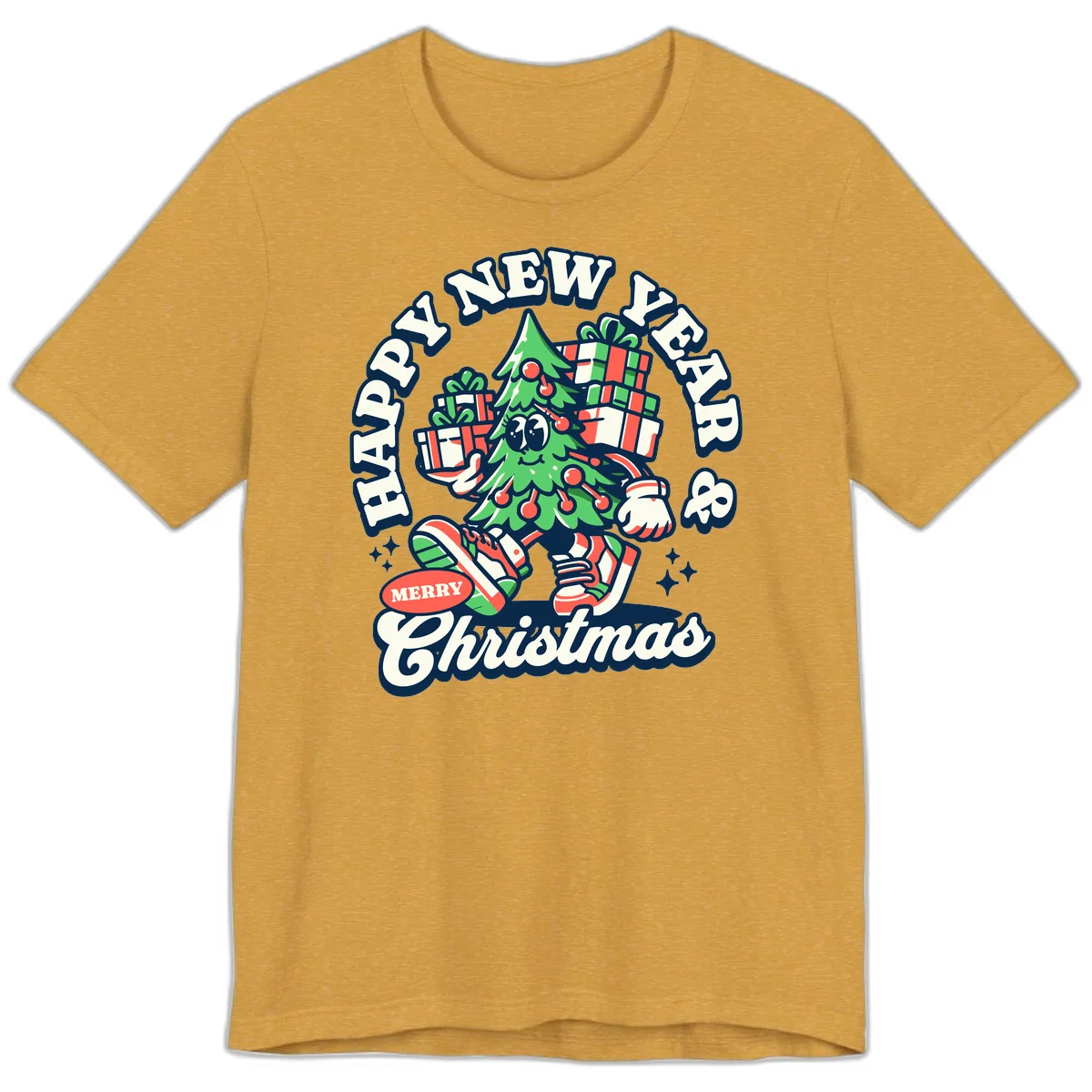 Happy New Year & Merry Christmas Tree Premium T-Shirt in Heather Mustard