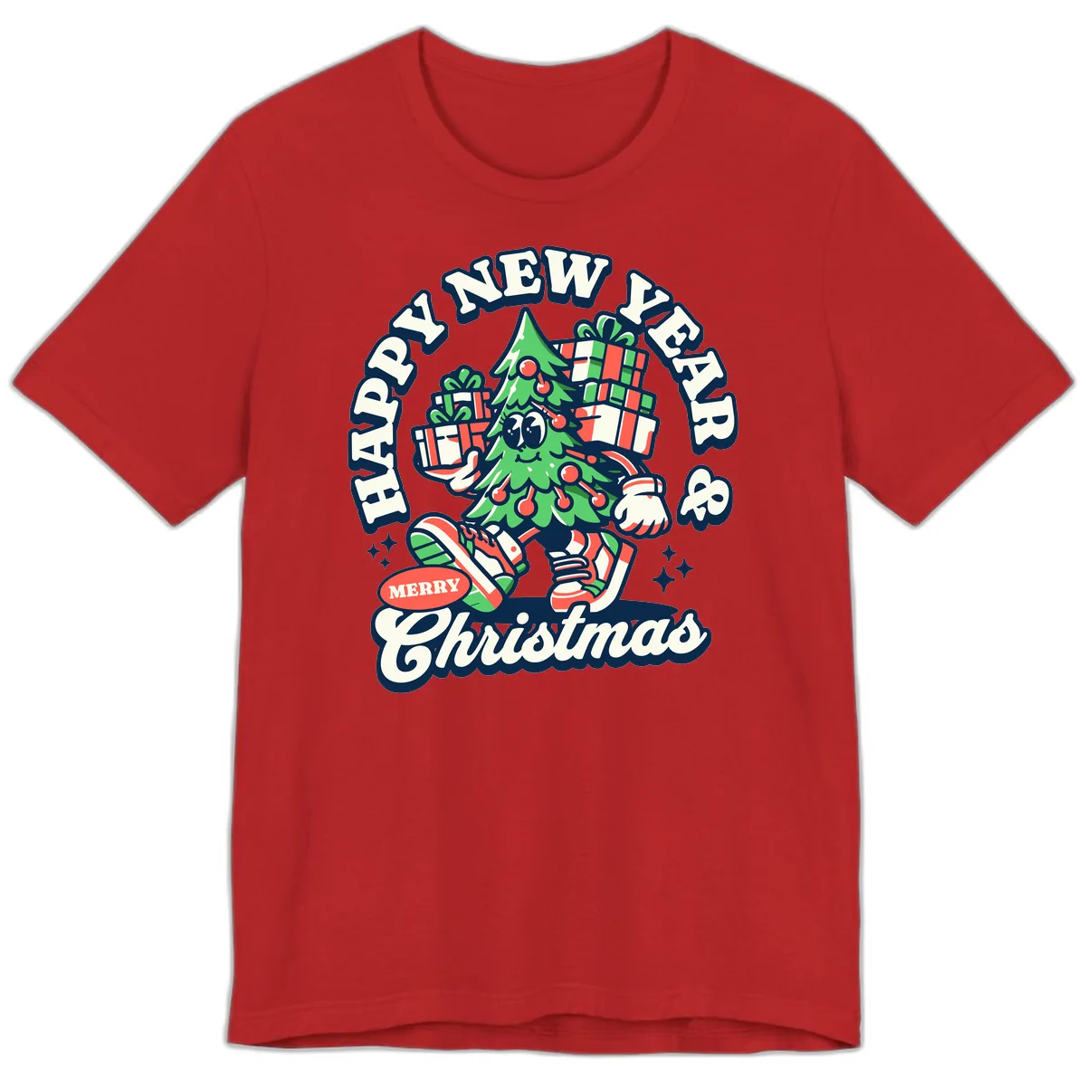 Happy New Year & Merry Christmas Tree Premium T-Shirt in Red