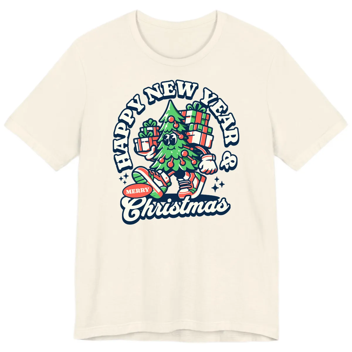 Happy New Year & Merry Christmas Tree Premium T-Shirt in Natural