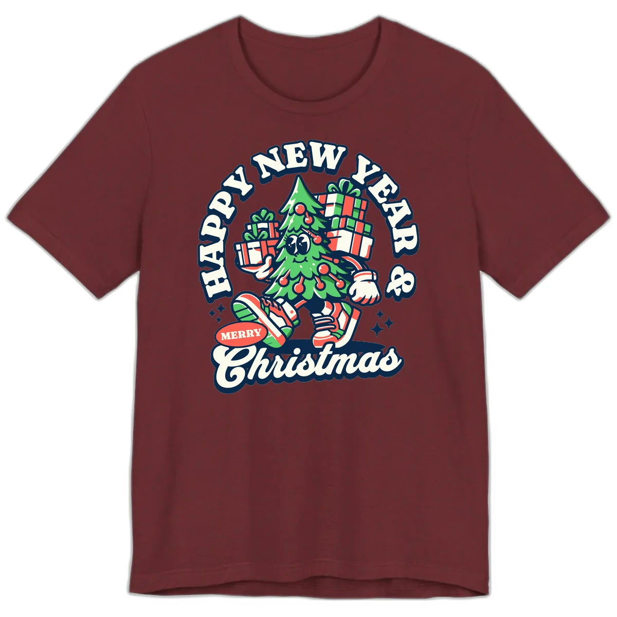 Happy New Year & Merry Christmas Tree Premium T-Shirt in Heather Cardinal