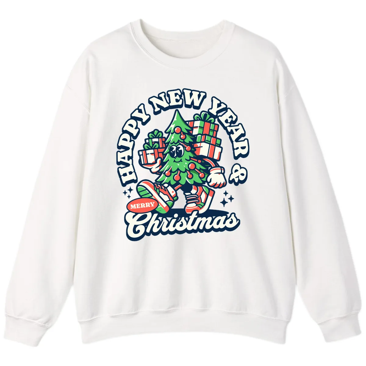 Happy New Year & Merry Christmas Tree Sweatshirt in White
