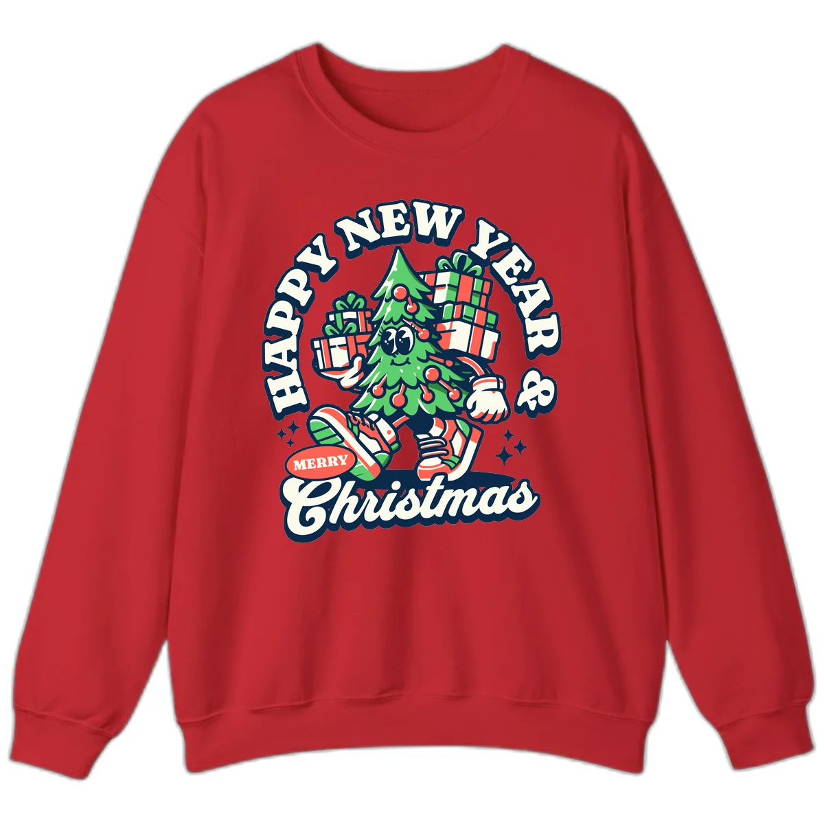 Happy New Year & Merry Christmas Tree Sweatshirt in Red