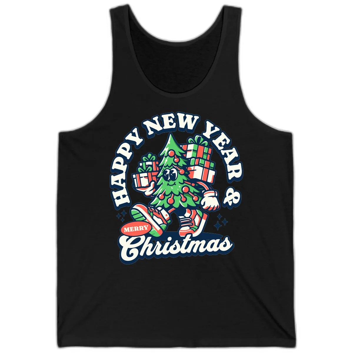 Happy New Year & Merry Christmas Tree Tank in Black