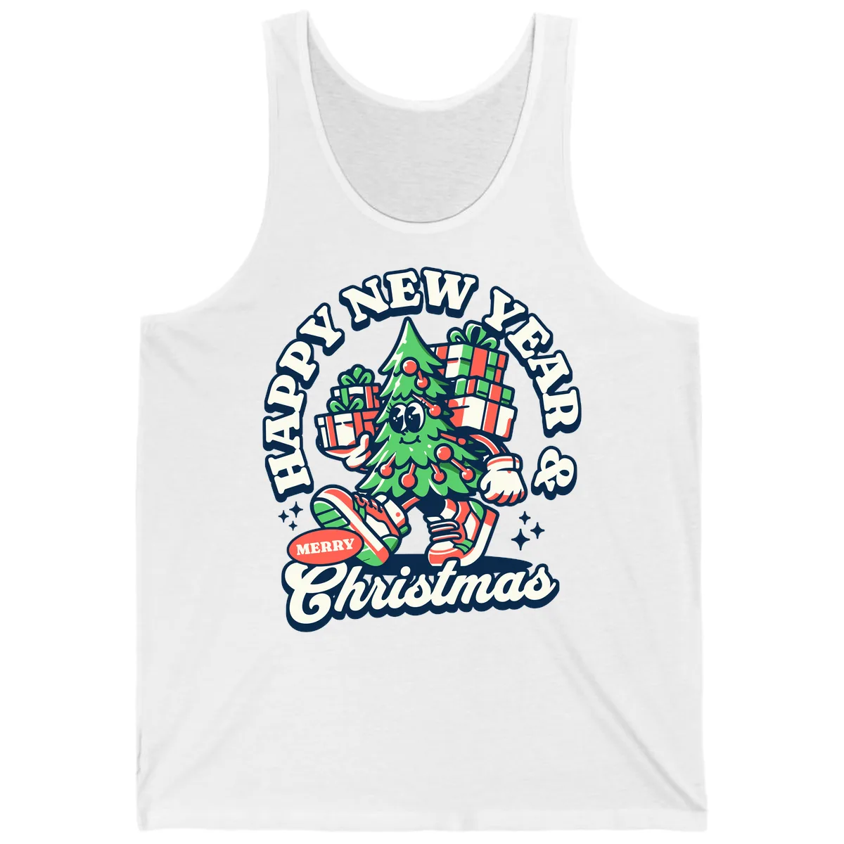 Happy New Year & Merry Christmas Tree Tank in White